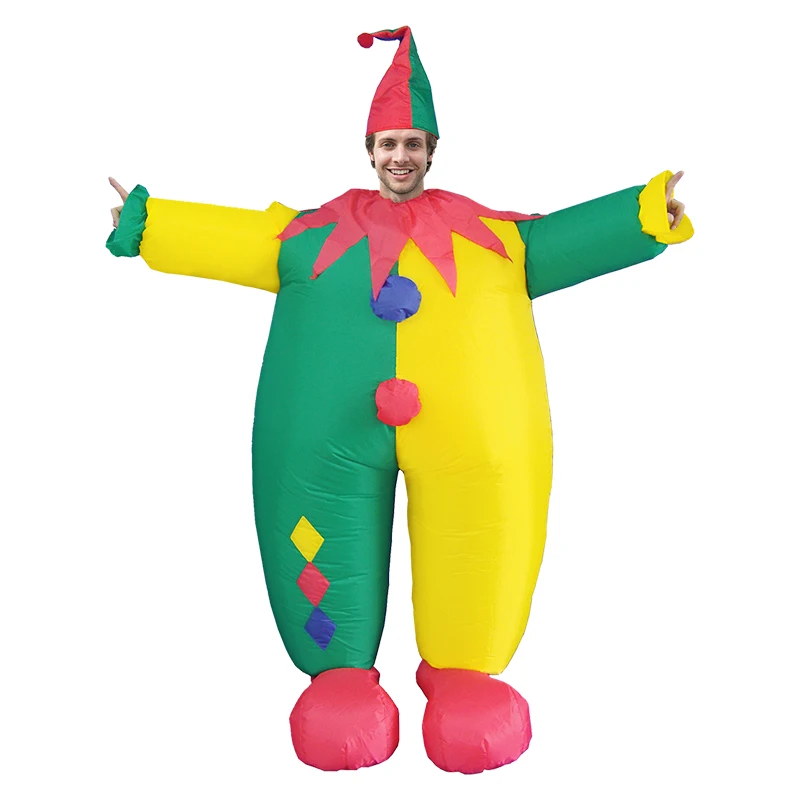

Надувной костюм клоуна красного, зеленого, желтого цвета, одежда для Хэллоуина, карнавала, костюма для косплея, Забавный надувной костюм клоуна для взрослых, необычная одежда