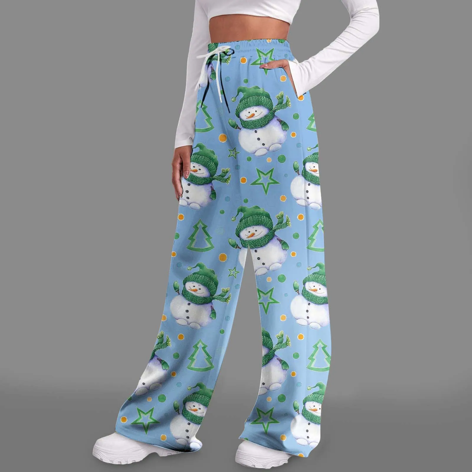 Женские рождественские штаны с принтом талии высокой талией повседневные