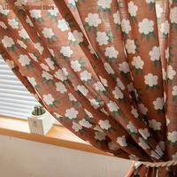 japanese style imitation cotton and linen caramel small cotton printed curtains for living room bedroom window home decoration