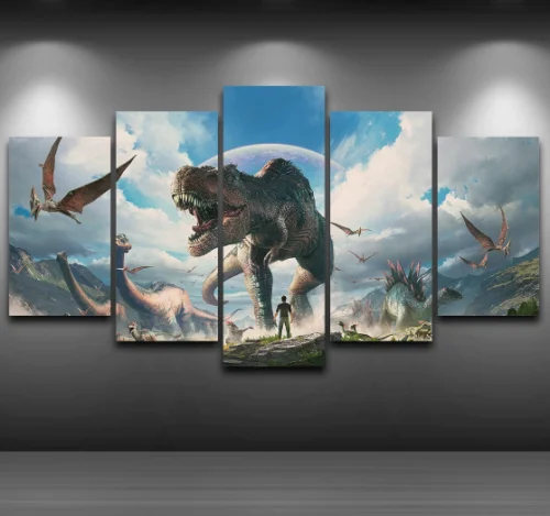 

Тираннозавр Trex, динозавр, 5 шт., холст, настенный художественный принт, Декор для дома, печатные изображения HD постер без рамки, 5 панелей, деко...