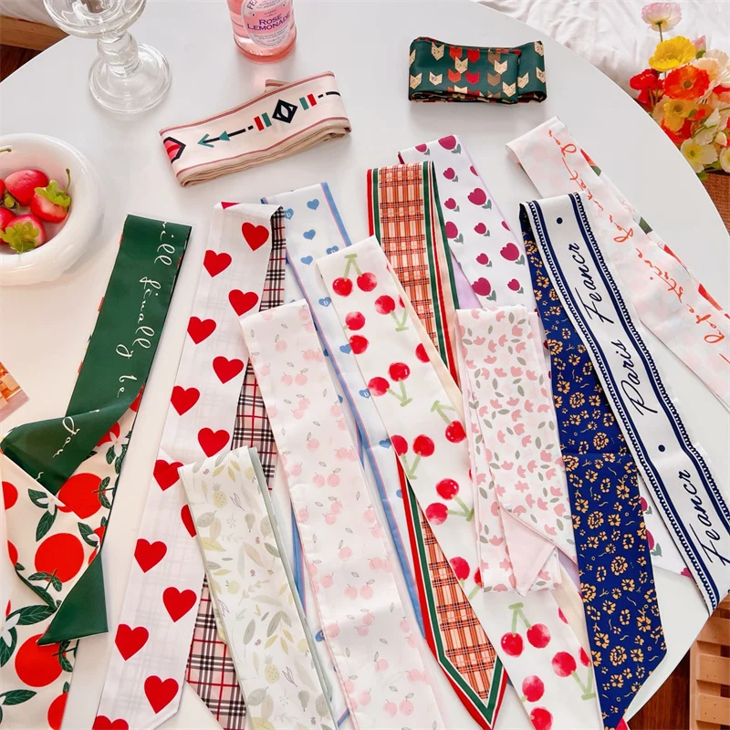 

2022 Vintage Long Ribbons Hair Ties Headband Women Girls Scarf Head Bands Bandana Hairband Headdress Ponytail Bow Accessories