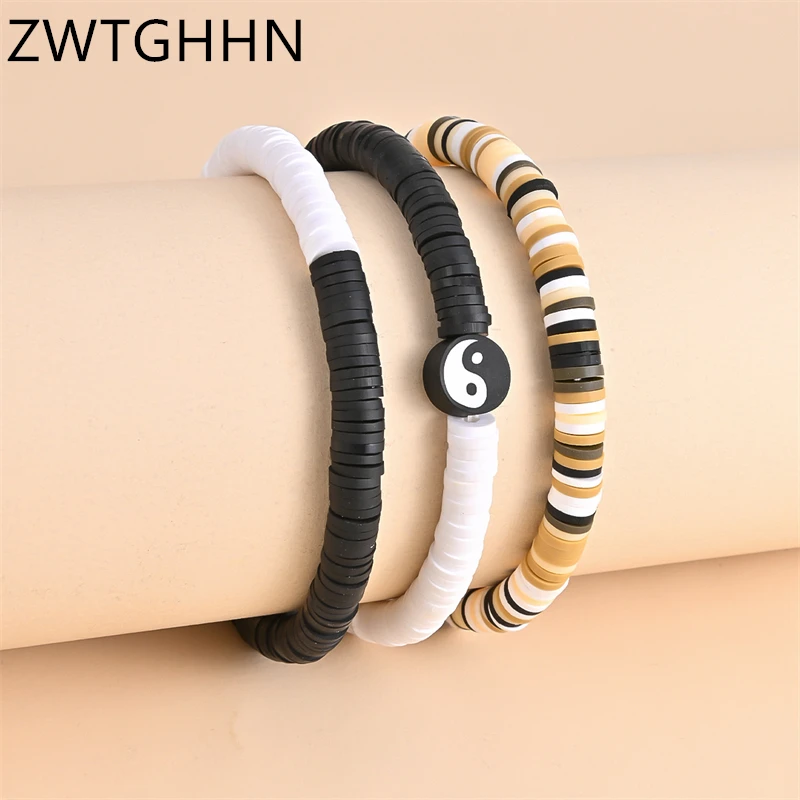 

ZWTGHHN Boho Fashion Tai Chi Yin Yang Soft Pottery Beaded Bracelet For Women Elastic Bangles Luxury Jewelry Friendship Bracelets