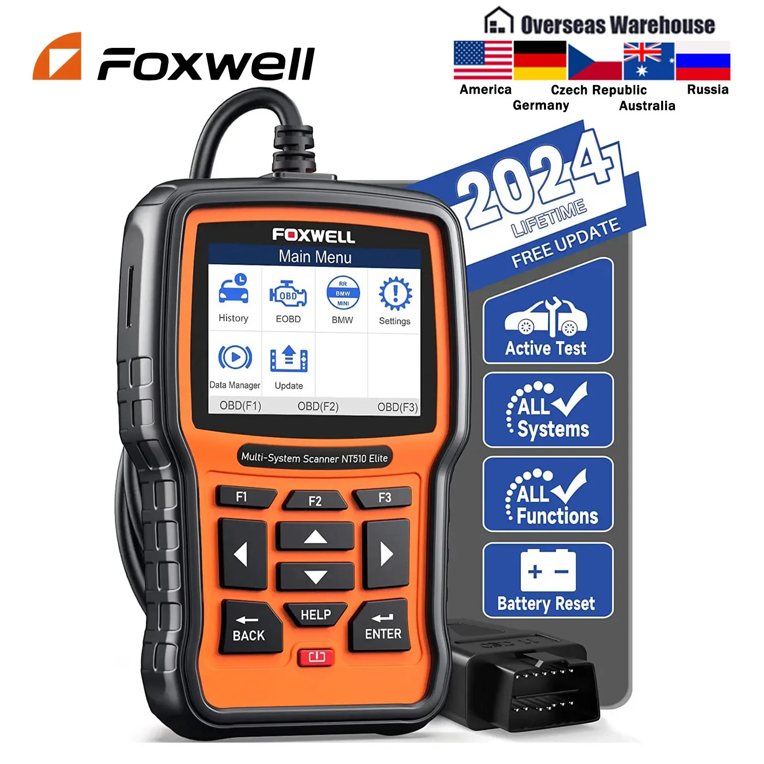 

FOXWELL NT510 Elite Беспроводной сканер OBD2 Все системы двунаправленных диагностических инструментов Сброс масла EPB SAS TPS TPMS OBD 2 Автоматическое сканирование