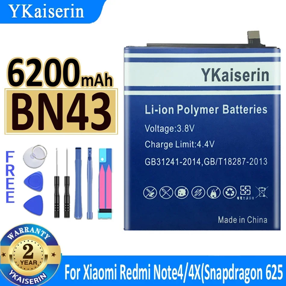 Аккумулятор YKaiserin BN41 BN43 для Redmi Note 4 Global Snapdragon 625 MTK Helio X20 note 4X Pro 4G + 64G
