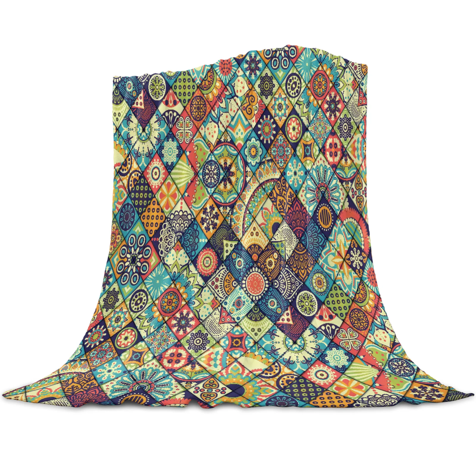 

Vintage Floral Pattern With Rhombus Blanket Flannel Winter Sheet Bedspread for Bed Sofa Travel Bedding Fleece Throw Blankets