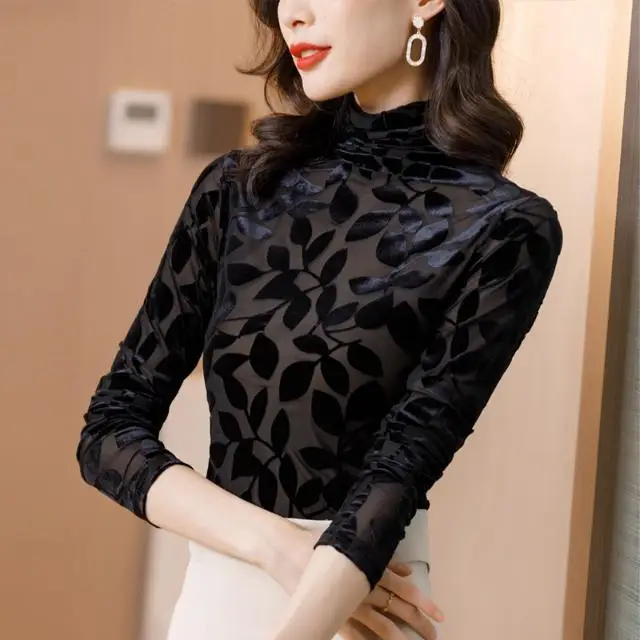 Женская бархатная Водолазка с длинным рукавом