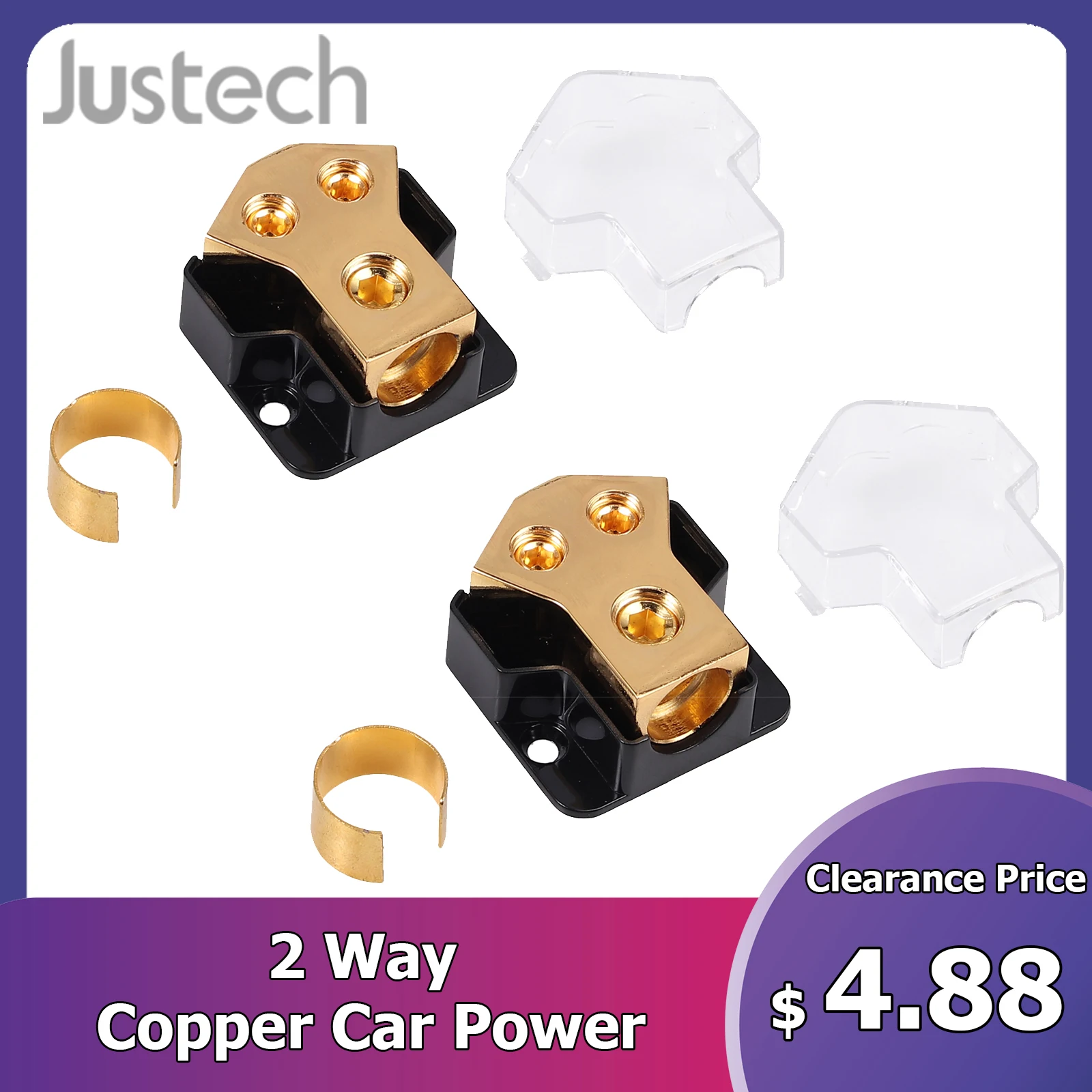 

Justech 2 Pcs 0/2/4 Gauge in 4/8/10 Gauge Out 2 Way Amp Copper Power Distribution Block For Auto Boat Car Audio Splitter