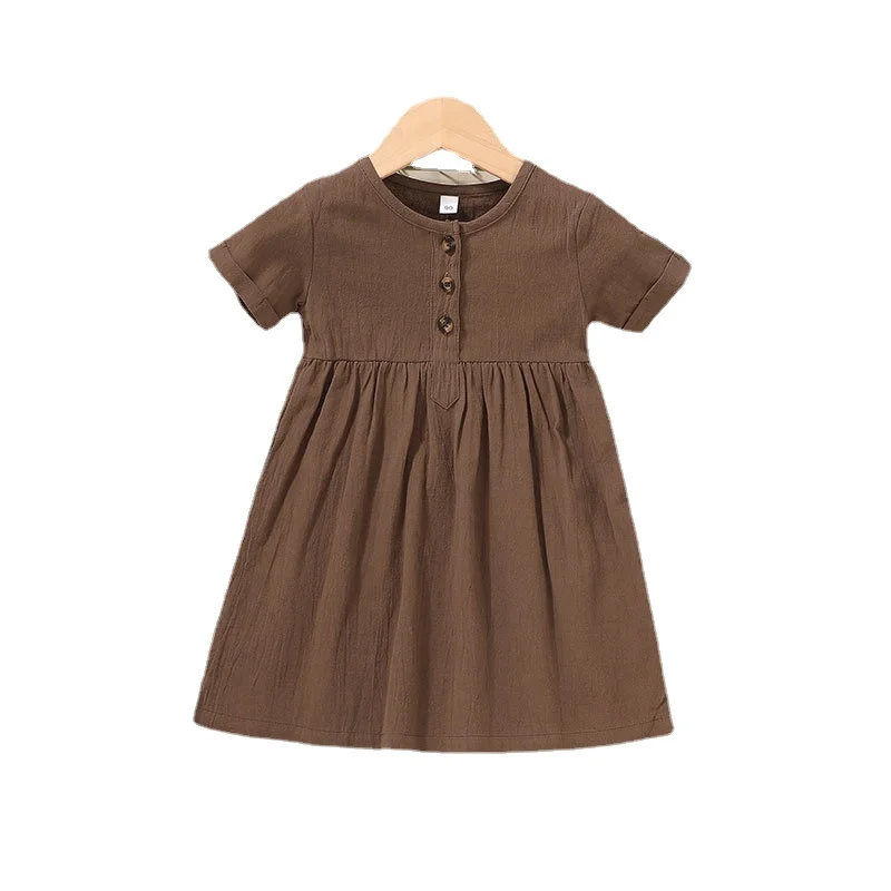 

Summer Dress Toddler Baby Girl Spring Little Girls Linen Cotton Casual Vintage Solid Kids Dresses for Girls 1-5 Year