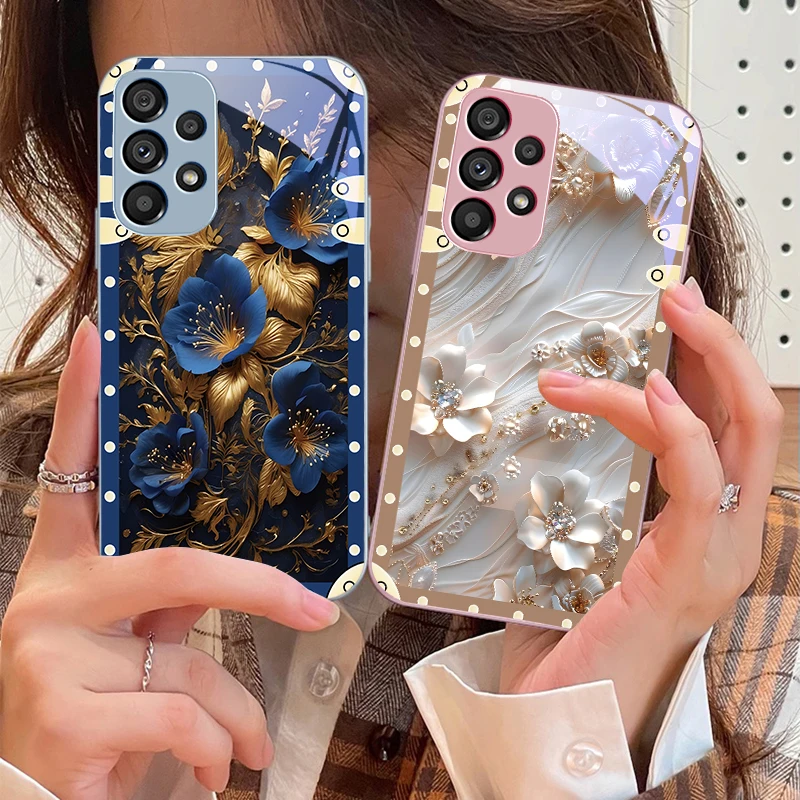 Чехол для телефона из закаленного стекла Box Pink Flowers Samsung Galaxy S10 4G S20 11E 30 S21 22 S24 Fe Pro S23