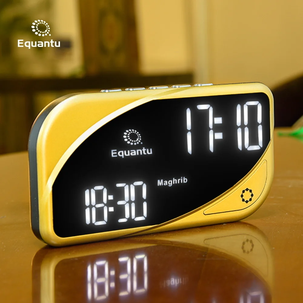 

Equantu Islamic Table Adha Clock Wall Alarm Prayer Time Kaaba Al Fajr Azan Mini Clock with Quran Speaker