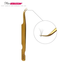 misslamode honorable golden curved tweezers gs08 tools especially for 3d volume mink eyelash extension lashes free shipping
