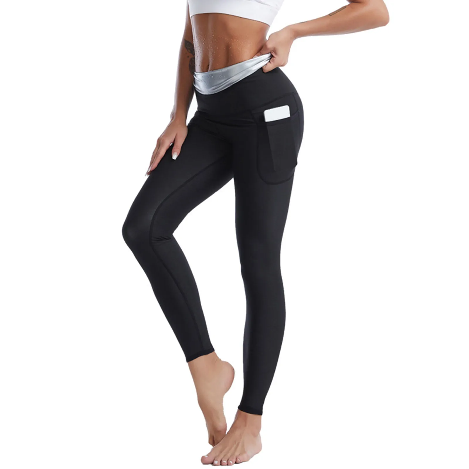 

Women Slimming Pants Silver Thermo Body Shaper coating Weight Loss Waist Trainer Fat Burning Sweat Sauna Capris Leggings Shapers