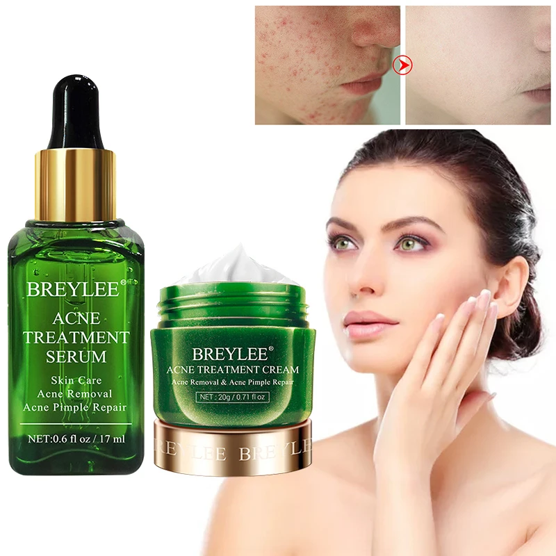 

Tea Tree Acne Serum+Cream Kit Acne Solution Set Spots Pimple Removal Face Cleanser Oil Control Repair Acne Scars Cream