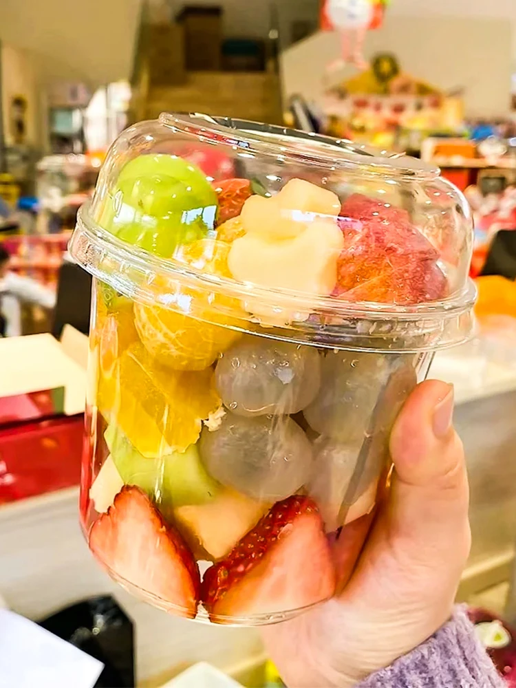 Popular Frosted Blossom Salad Bowl Fruit Fishing Cake Syrup Plastic Disposable Cup Commercial Packaging Box Takeaway