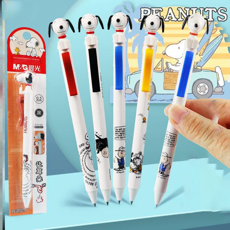 

Kawaii Anime Snoopyed Gel Pen Cartoon Cute Push-Type Gel Pen Student Black Water Pen 0.5 Student Stationery Kids Plush Toys Gift