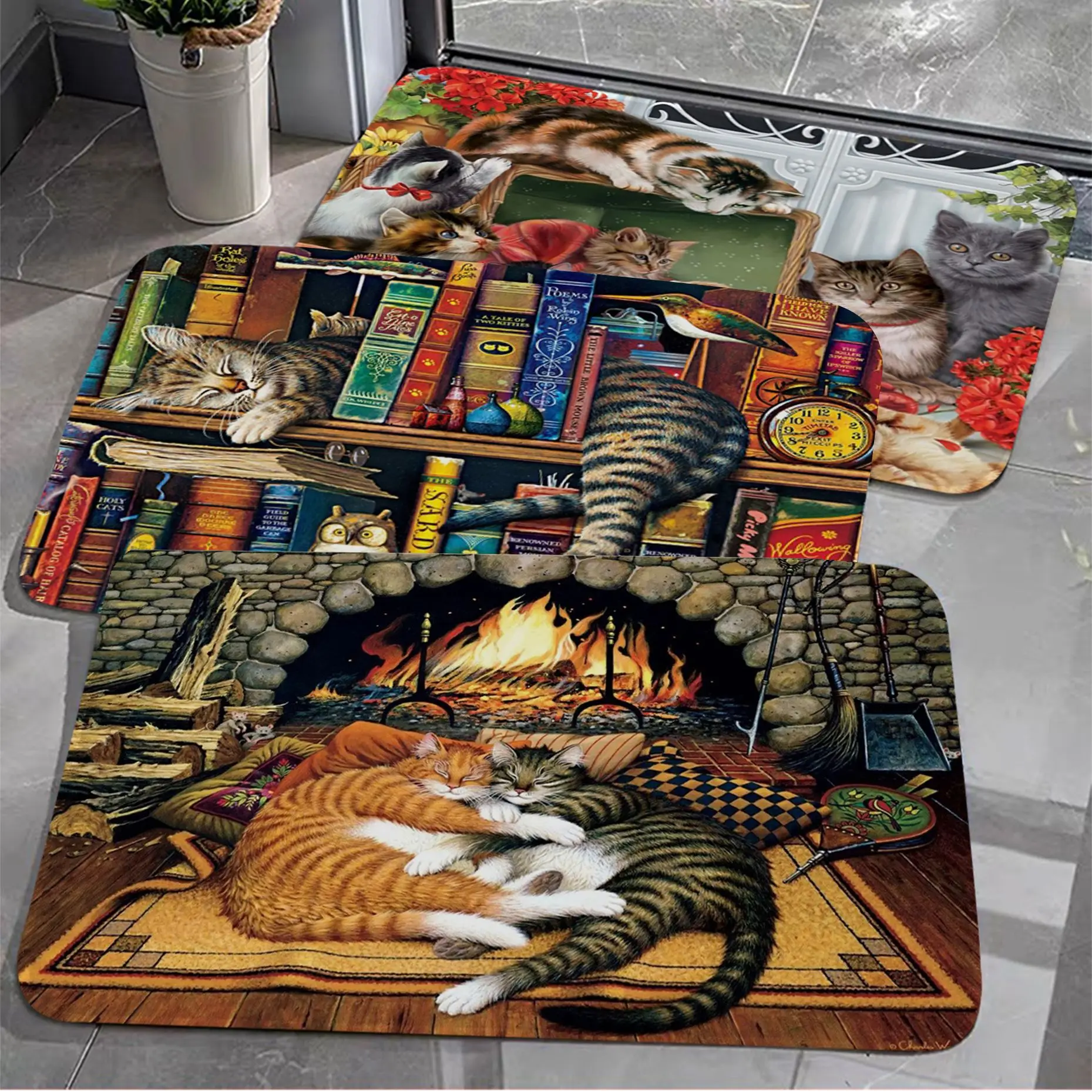 

Cartoon Lazy Cat Pattern Entrance Door Mat Cheaper Anti-slip Modern Living Room Balcony Printed Bedside Area Rugs