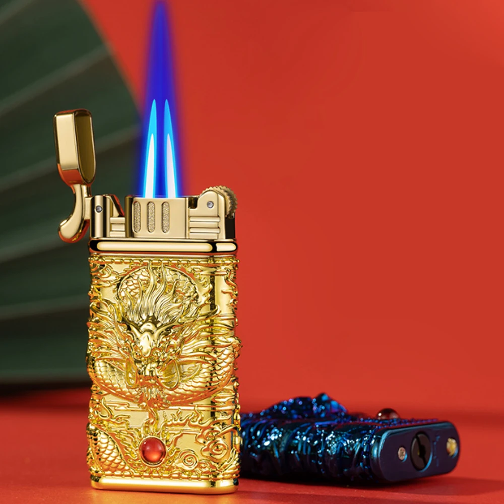 

Новая Металлическая ветрозащитная компактная Бутановая струйная газовая зажигалка с двойным пламенем шлифовальный круг кремневая Зажигалка для сигарет мужской подарок для курения