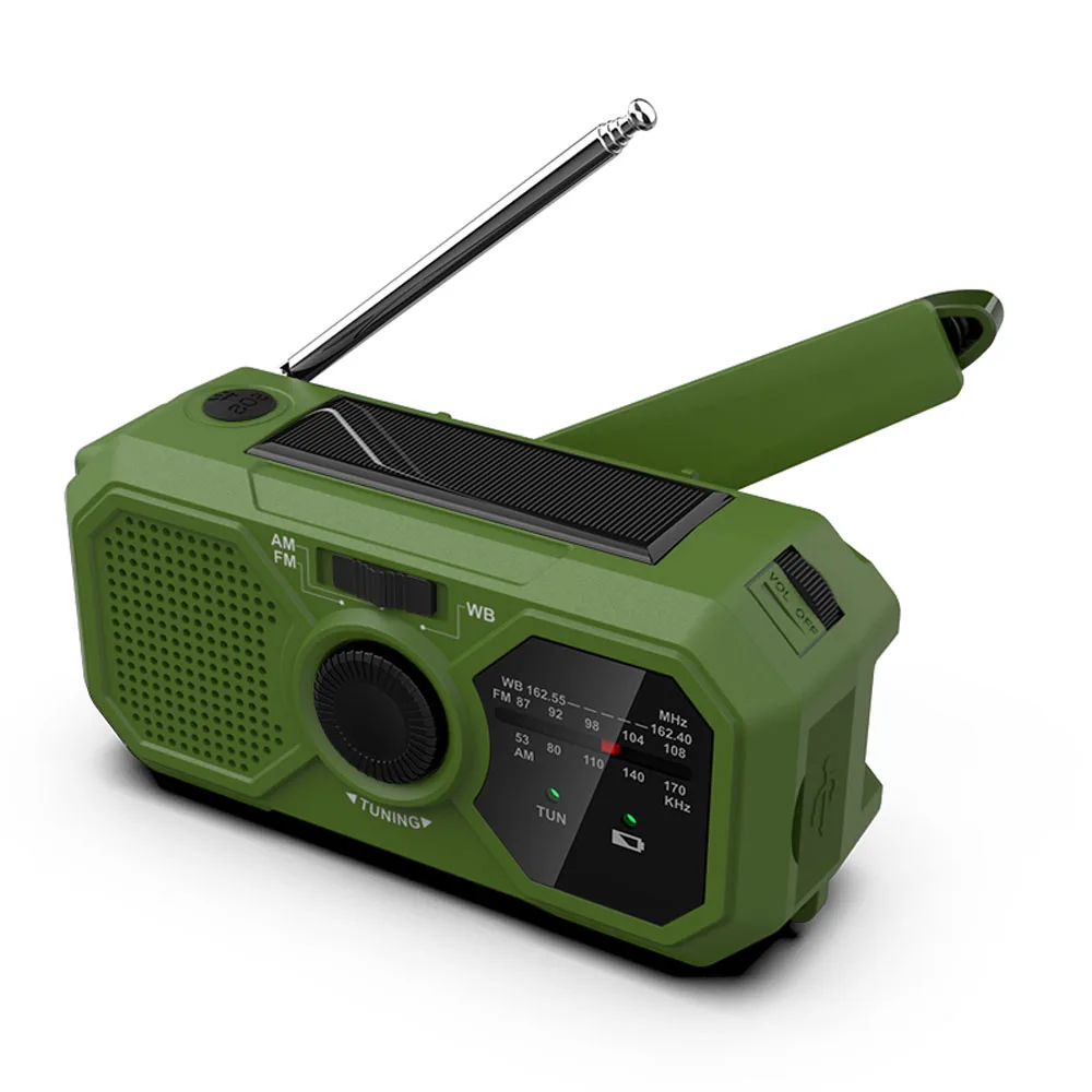 

Emergency Radio AM/FM/WB/NOAA Weather Radio Solar Hand-Crank Power Bank Portable Reading Light Flashlight with SOS Alarm