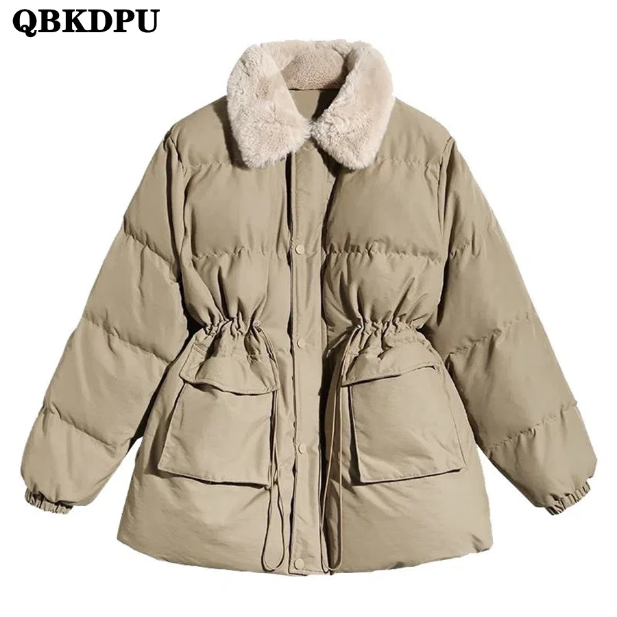 Mid-length Winter Cotton Padded Korean Parka Women Warm Thick Slim Coat Casual Outwear Loose Overcoat Fashion Windbreaker Jacket