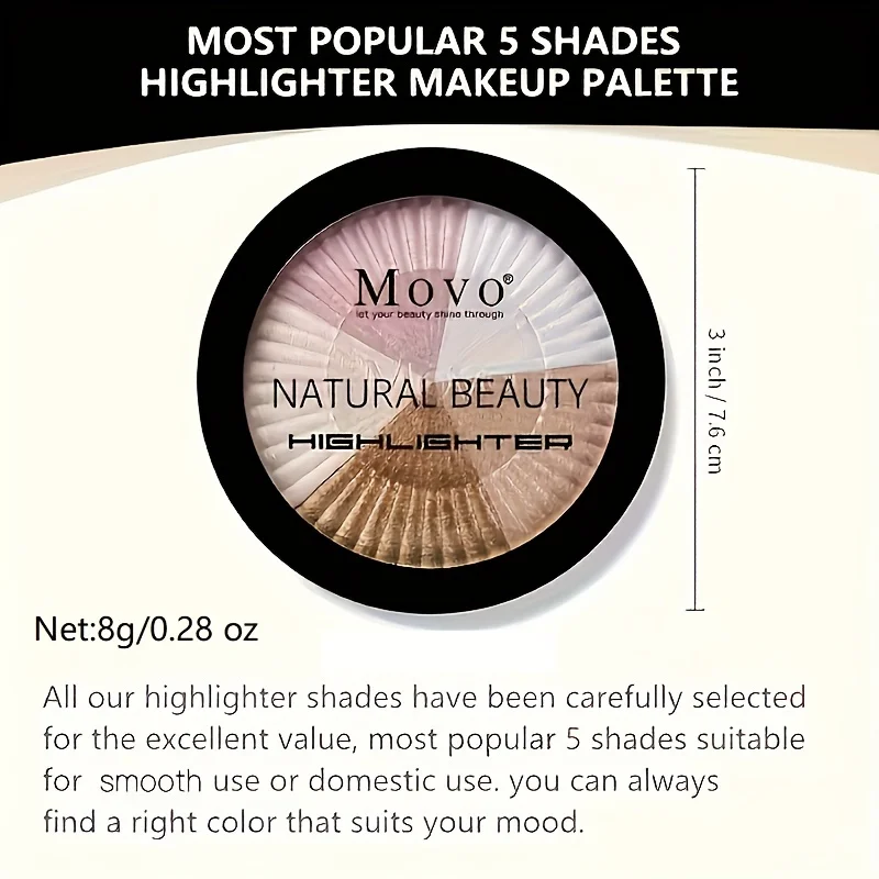Палитра Для Лица Movo Highlighter-Pigment 5 Цветов Блестящий Хайлайтер Высокой