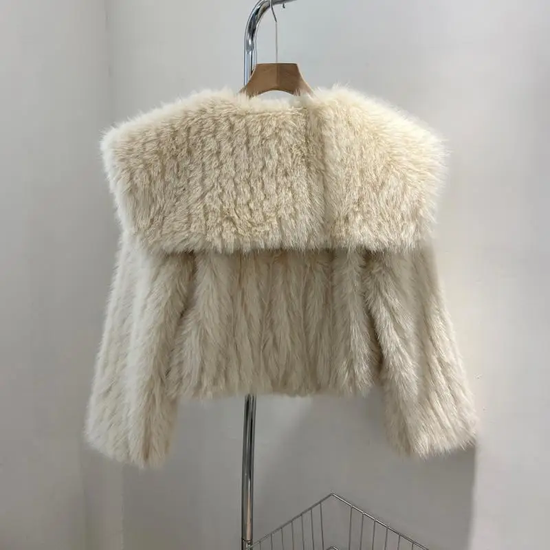 Nagodo Faux Fur Women Coat 2022 Autumn Winter Thicken Warm Slim Short Furry Teddy Coat Navy Collar Fake Fox Fur Overcoat