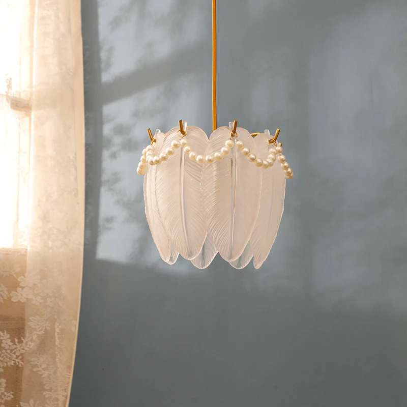 Small Feather Hanging Lamps for Ceiling LED Glass Light Fixture Decoration Maison Room Decor Pendant lamp for Bedroom Closet