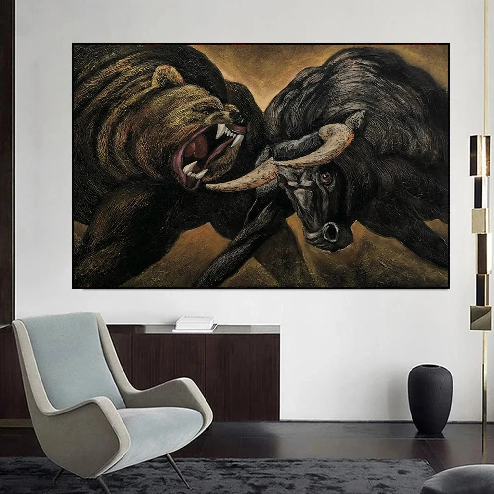 Абстрактная картина с изображением медведя быка Реалистичная маслом на складе