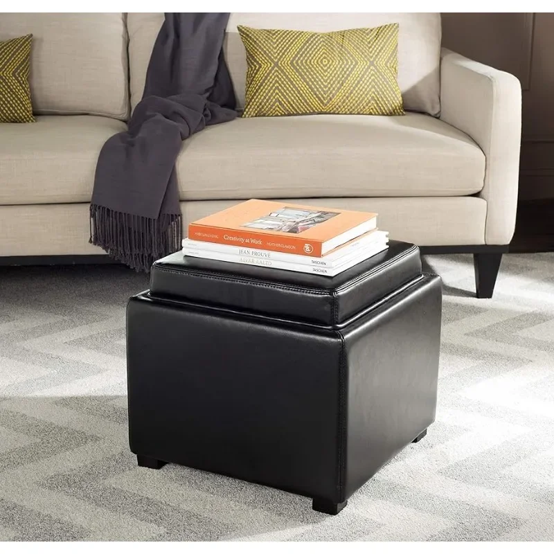 

Safavieh Hudson Collection Kaylee Leather Single Tray Square Storage Ottoman, Black Storage Bench Stool