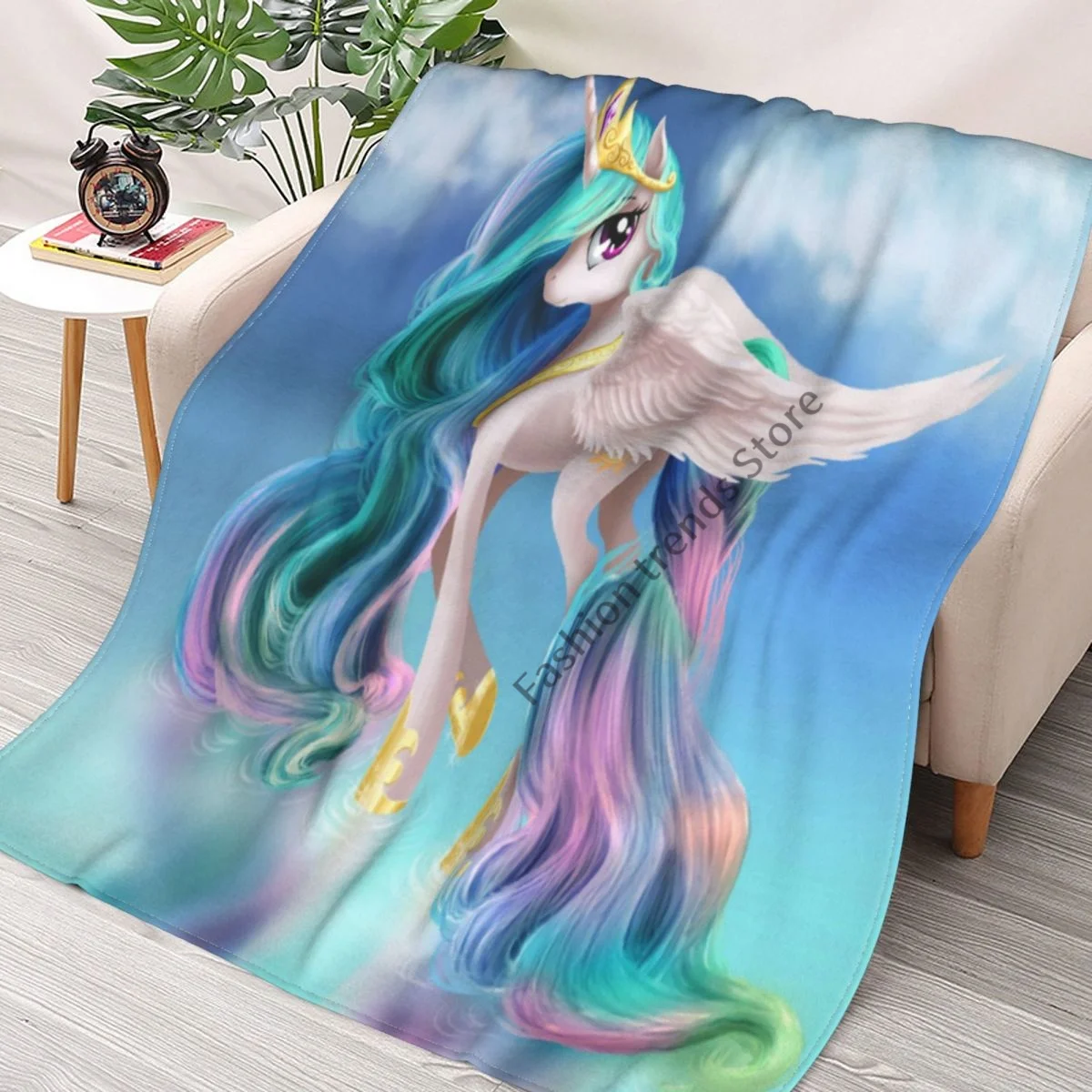 

New 3D Rainbow Unicorn Print Sherpa Blanket Bedspread Velvet Plush Soft Comfortable Children Bedroom Cartoon Decor Home Textile