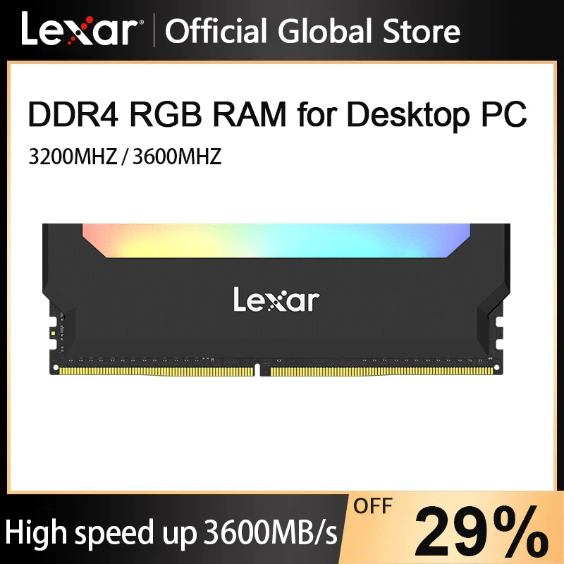 

Оперативная память Lexar DDR4 RGB, 8 ГБ, 16 ГБ, 3600 МГц, DDR4 DIMM XMP