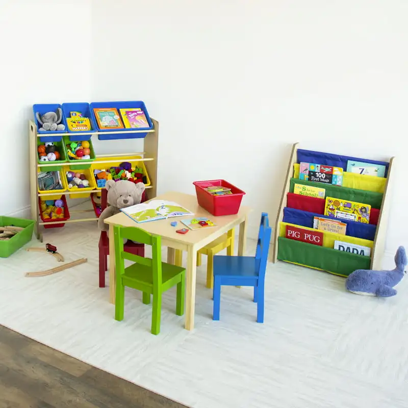 

Wood and Plastic Toy Storage Racks with 12 Bins, Multi-Color