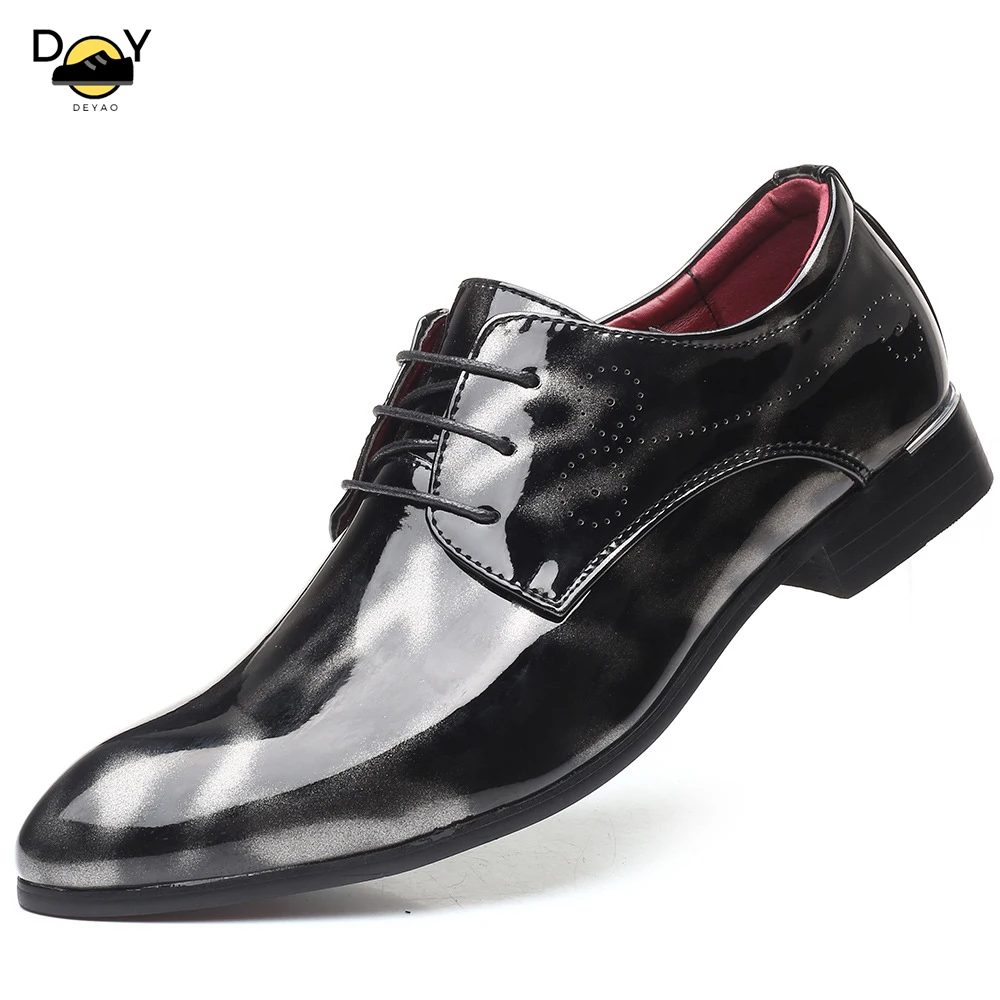 

Italian Fashion Men Oxfords Derby Luxury Patent Leather Social Shoe Business Pointed Toe Male Dress Party Shoes For Men