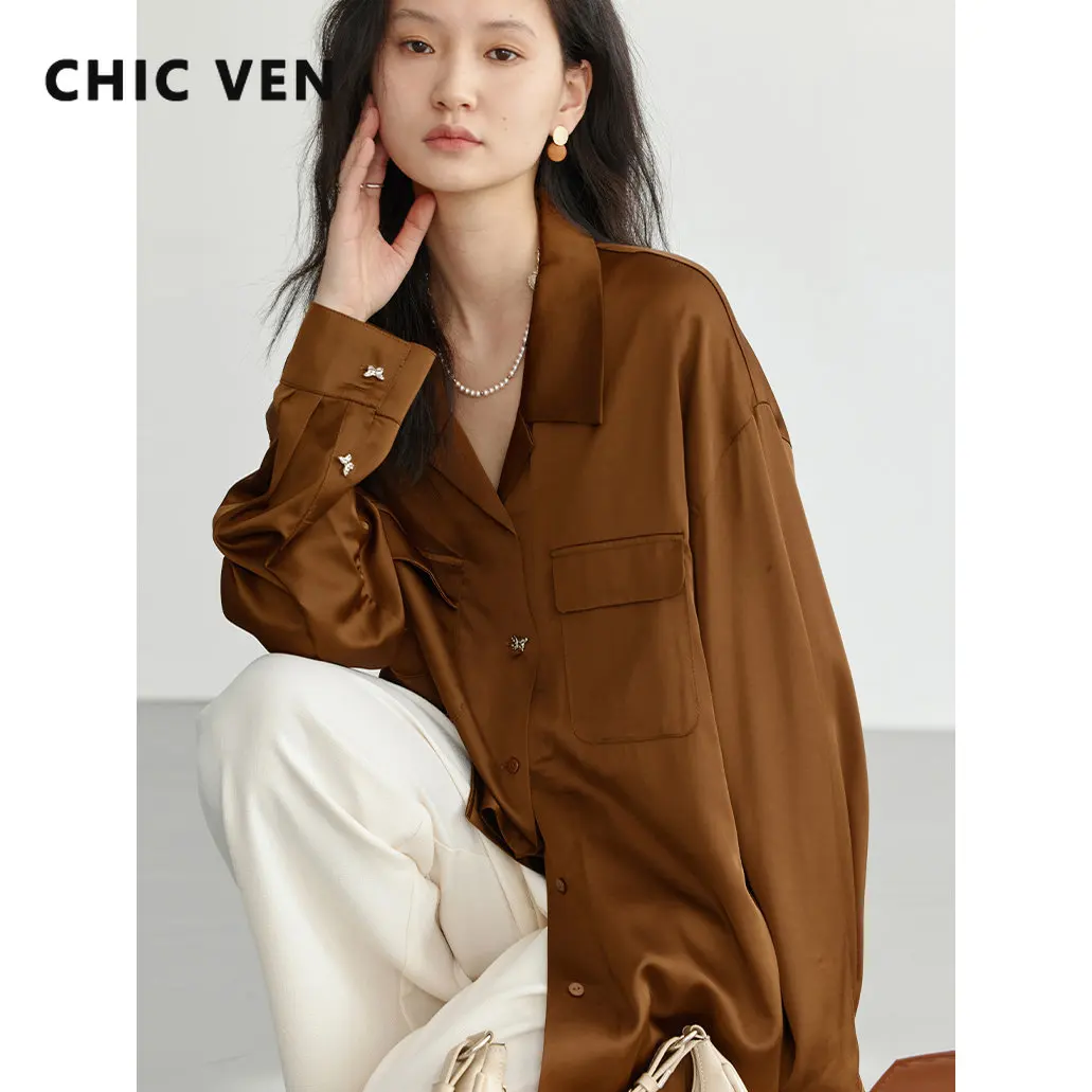 

CHIC VEN Fashion Women Long Sleeve Satin Blouses Loose Office Lady Tops Female Clothing Spring Summer Shirts 2023