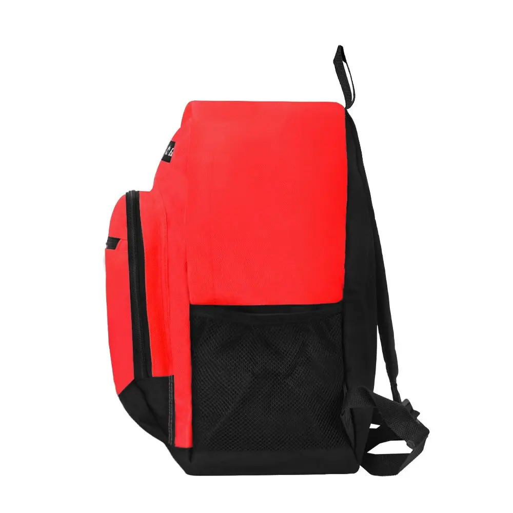 Unisex Casual Backpack with Side Mesh Pocket, Red Black
