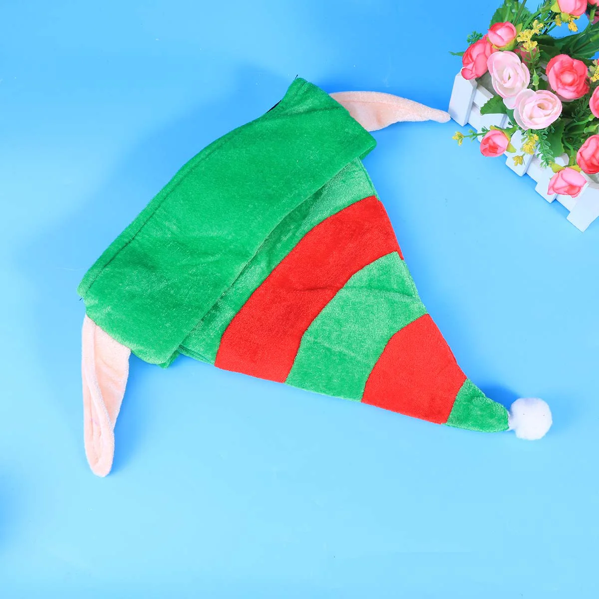 Creative Christmas Elf Hat with Ears Flannelette Cosplay Holiday Costume Party Props for Children Adults