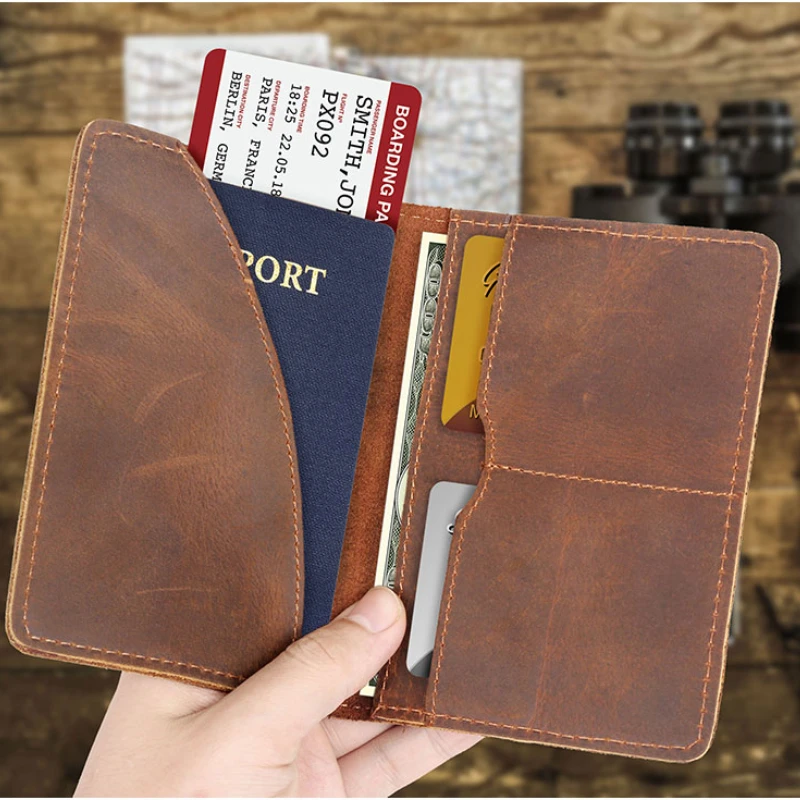 

Genuine Leather Passport Cover Men Wallet ID Credit Card Case Vintage Male Passport Holder for Men Slim Document Crazy Horse