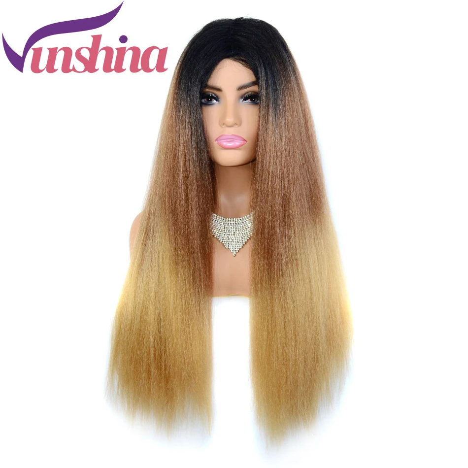 

Vunshina Kinky Straight Honey Blonde Ombre Synthetic Wig 1B/30/27 Colored Yaki Long Natural Wigs For Black Women Heat Resistant