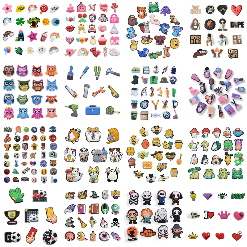 

New Arrivals 16 Sets Popular Alphabet Animals Food Cars Makeup PVC Shoe Charms for Croc Accessories Decorations Kids Party Gifts