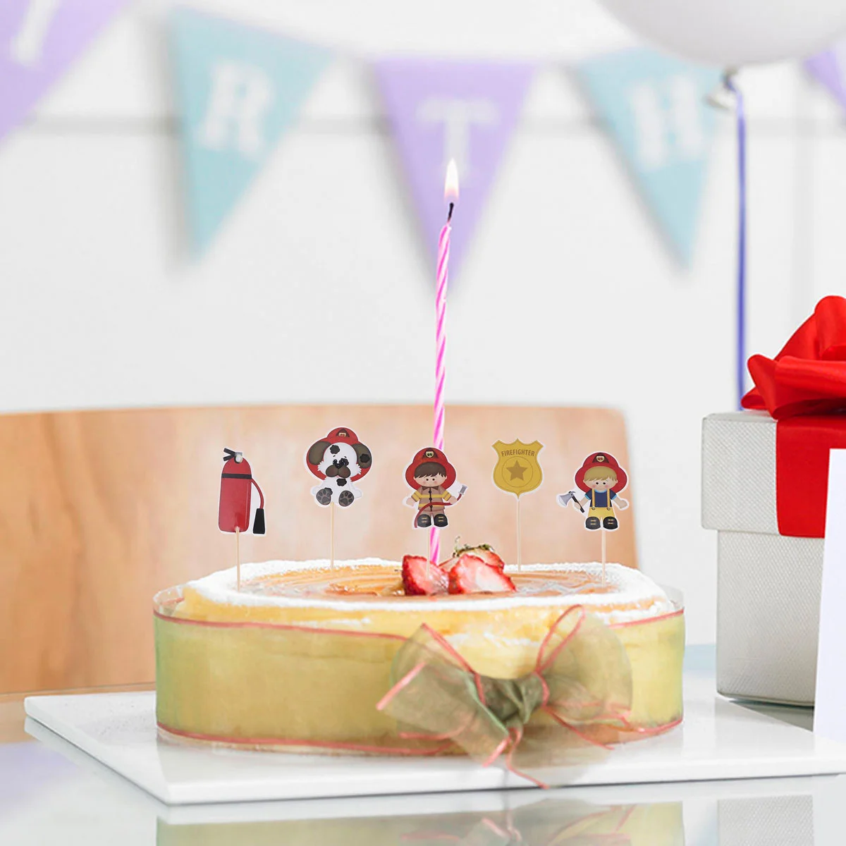 

Cake Picks Party Firefighter Decorating Toppers Decor Truck Fire Cartoon Theme Supplies Cupcake Fruit Fireman Woodland Baby