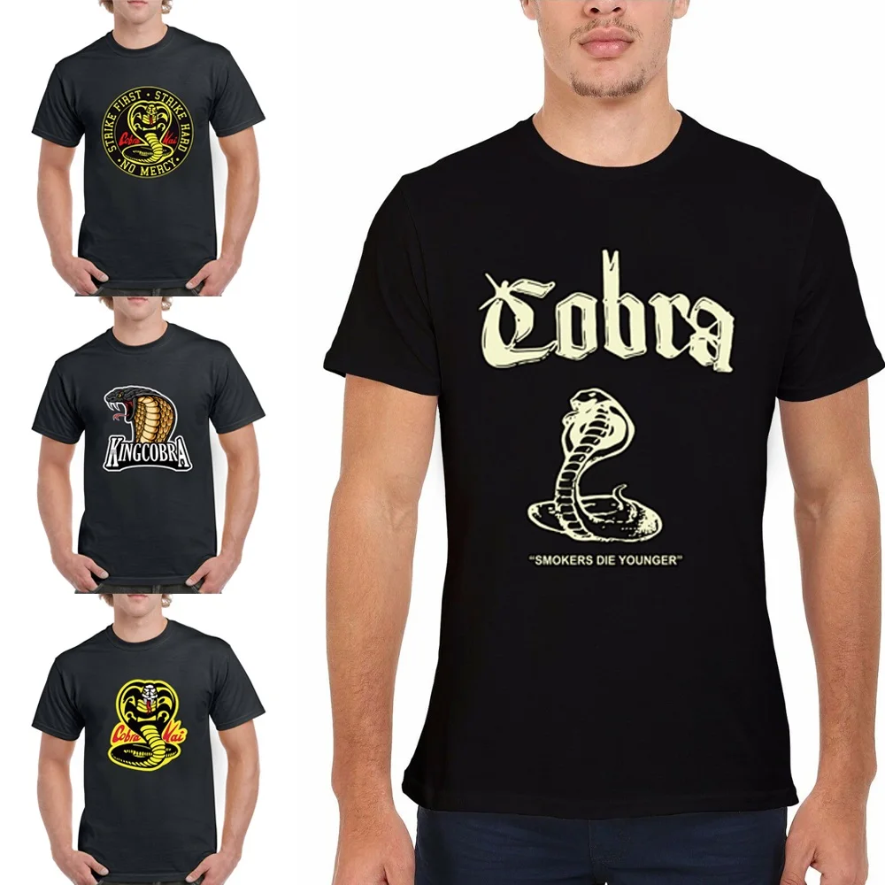 

Футболка мужская с коротким рукавом и круглым вырезом, повседневная простая Модная рубашка с принтом кобры, Молодежный пригородный Топ, чер...