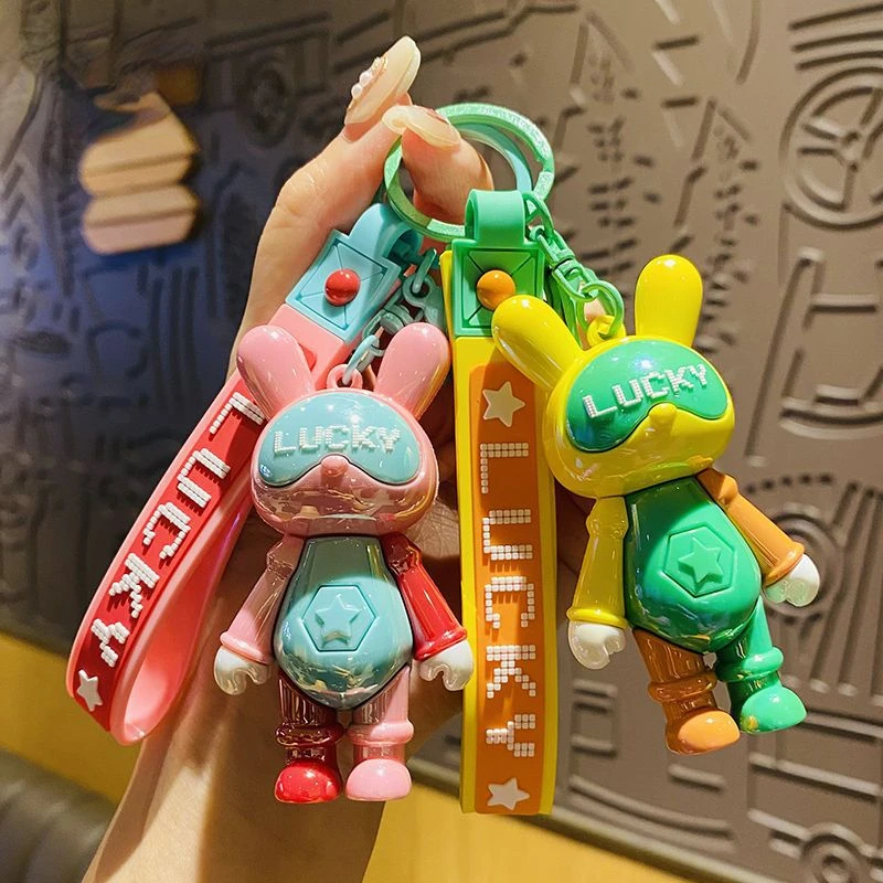 

Creative Cartoon Color Block Cool Rabbit Key Chain Cute Car Chain Doll Schoolbag Pendant Couple Small Gift Wholesale