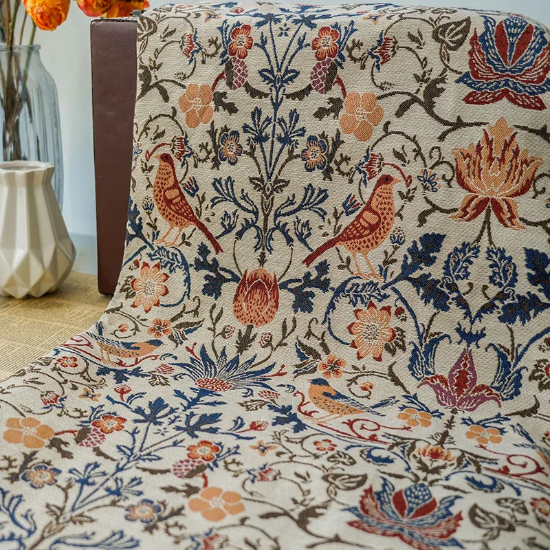 

Light Coffee Color Flowers and Birds Yarn Dyed Jacquard Fabric Thick Stiff Retro Women's Dress Making Fabric 50cmx145cm