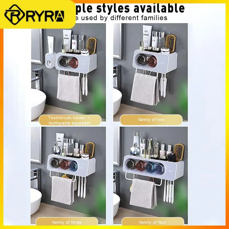 

Inverted Toothbrush Holder Punch-free Toothpaste Squeezer Storage Rack Towel Holder Large Storage Tray Multifunctional Baño