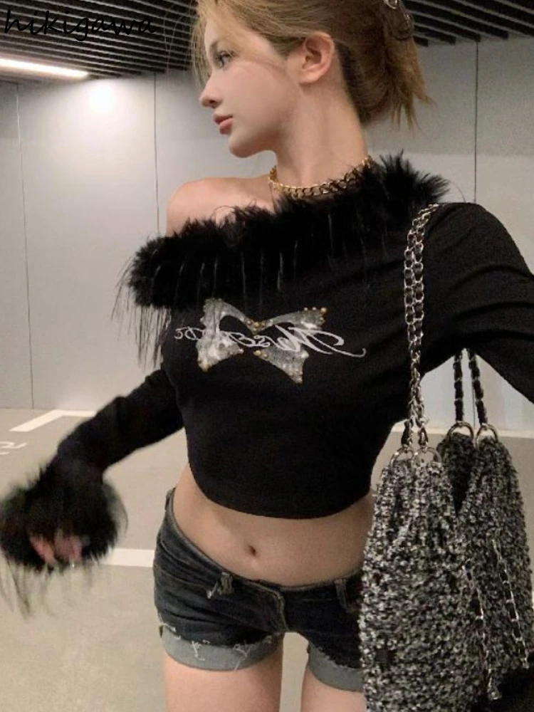 Кроп-футболки женская одежда Y2k топы с длинным рукавом-бабочкой женские шикарные