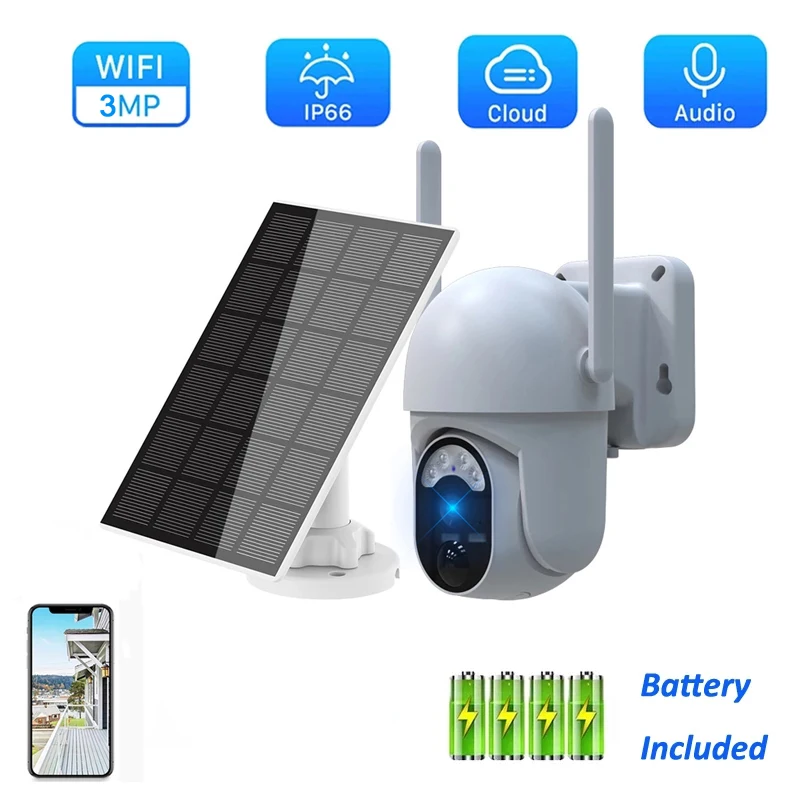 

HONTUSEC UBOX Wifi Solar PTZ 3MP IP Camera Motion Detection PIR Alarm Solar Camera IP66 Outdoor Two Way Audio Security Camera