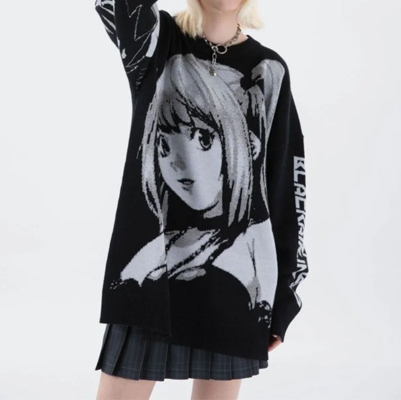 spring pullover anime knitted sweater men hiphop street sweaters vintage women japanese fashion harajuku gothic men clothes free global shipping