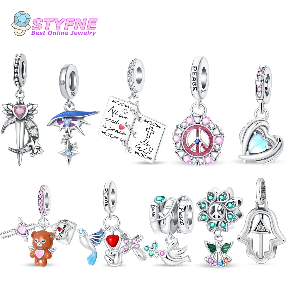 Женский серебряный меч в форме Луны и сердца с камнями-бусины серии символами