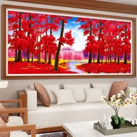 5d diy diamond painting kits red maple forest landscape diamond embroidery wall painting cross stitch modern art home decor