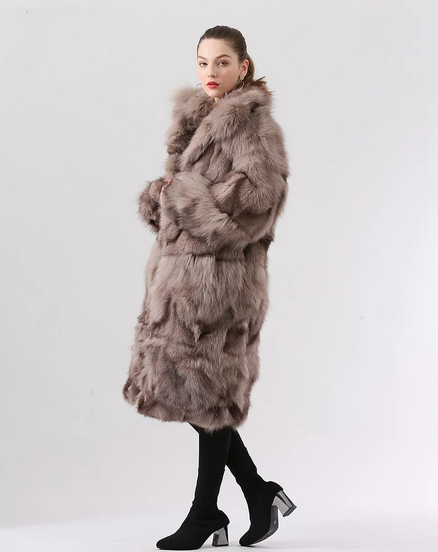 Fashion Real Fox Fur Long Coat For Women Winter Thicken Warm Loose Jacket Real Fur Cold-Resistant Outerwears Ladies Streetwear