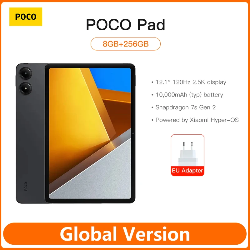 Дисплей POCO Pad 12 1 '𧄠 Гц 2 5 K Восьмиядерный процессор Snapdragon 7s Gen 33 Вт аккумулятор
